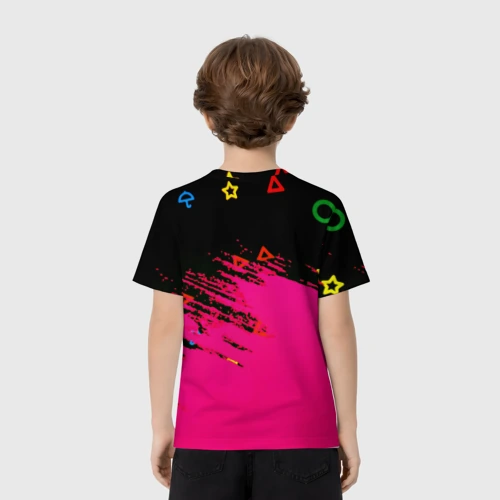 Детская футболка 3D с принтом Fall Guys kids color, вид сзади #2
