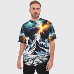 Мужская футболка oversize 3D Молнии и горы - фото 2