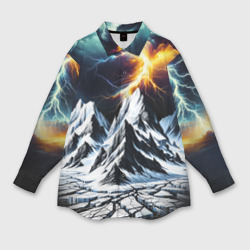 Мужская рубашка oversize 3D Молнии и горы