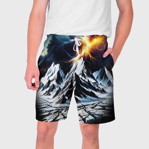 Мужские шорты 3D Молнии и горы, цвет 3D печать