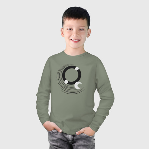 Детский лонгслив хлопок с принтом Луна абстракция, круги и линии, фото на моделе #1