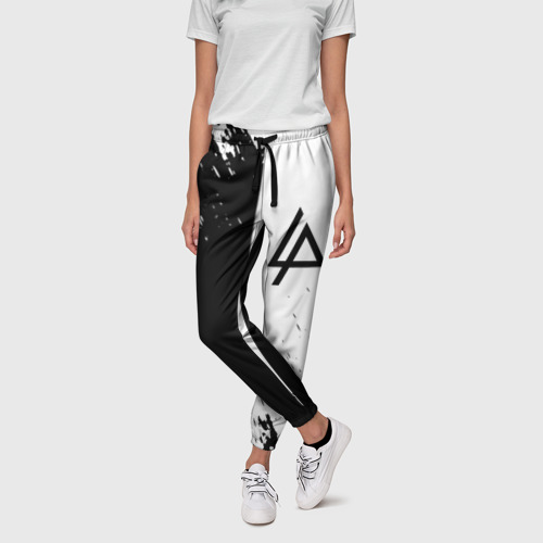 Женские брюки 3D Linkin park краски чёрнобелый, цвет 3D печать - фото 3