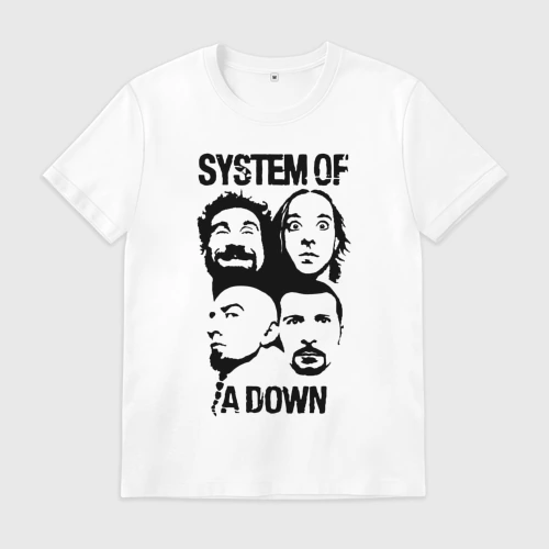 Мужская футболка хлопок с принтом System of a down - heads, вид спереди #2