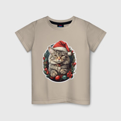 Рождественский кот 1 – Детская футболка хлопок с принтом купить со скидкой в -20%