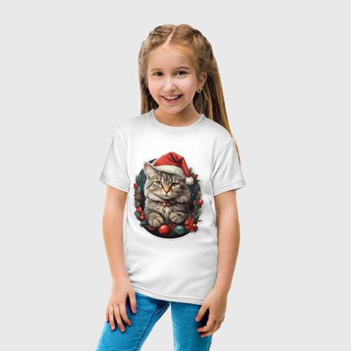 Детская футболка хлопок Рождественский кот 1, цвет белый - фото 5