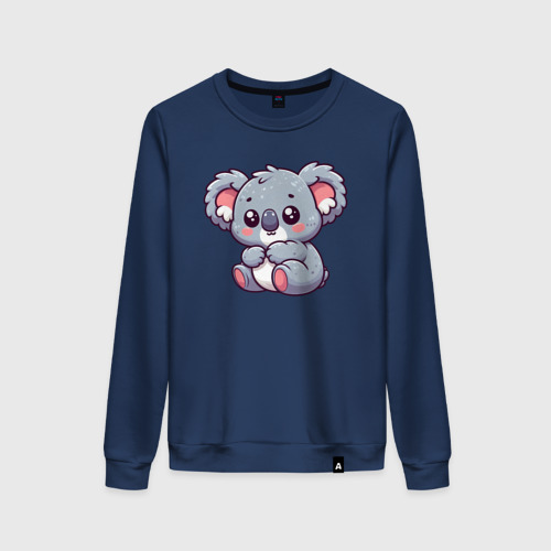 Женский свитшот хлопок Милая застенчивая коала, цвет темно-синий