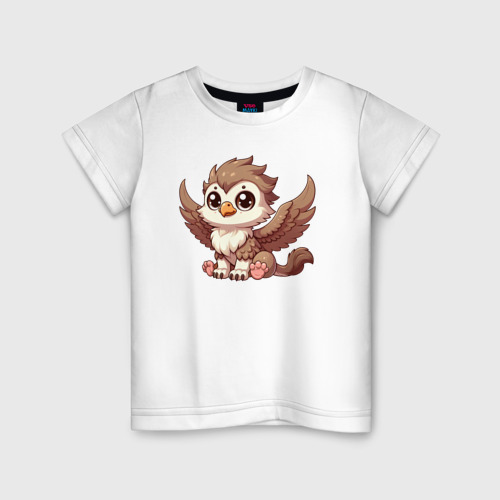 Детская футболка из хлопка с принтом Милый грифон, вид спереди №1