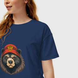 Женская футболка хлопок Oversize Русский медведь в шапке с гербом - фото 2