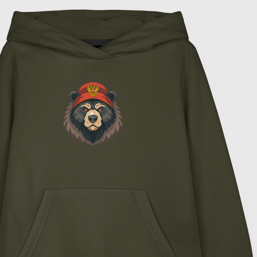 Детская толстовка хлопок с принтом Русский медведь в шапке с гербом, фото на моделе #1