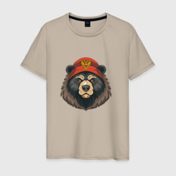 Русский медведь в шапке с гербом – Мужская футболка хлопок с принтом купить со скидкой в -20%