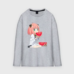 Женский лонгслив oversize хлопок Аня ест арбуз, аниме семья шпиона