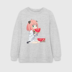 Женский свитшот oversize без начеса хлопок Аня ест арбуз, аниме семья шпиона