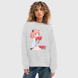 Женский свитшот oversize без начеса хлопок Аня ест арбуз, аниме семья шпиона - фото 2