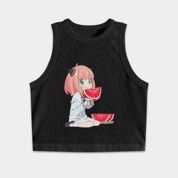 Женская укороченная майка-топ хлопок Аня ест арбуз, аниме семья шпиона