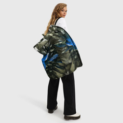 Куртка с принтом Драгоценный камень синий для женщины, вид на модели спереди №3. Цвет основы: черный