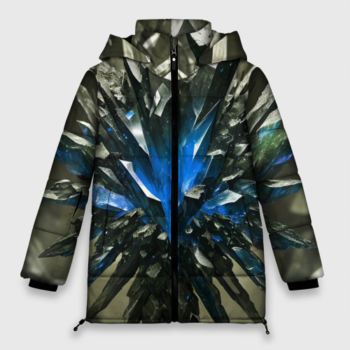 Женская зимняя куртка оверсайз с принтом Драгоценный камень синий, вид спереди №1