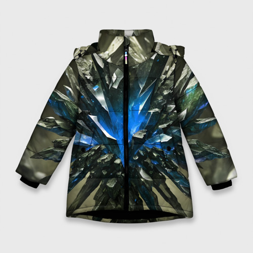 Зимняя куртка для девочек с принтом Драгоценный камень синий, вид спереди №1