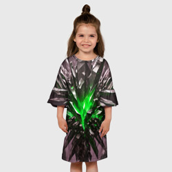 Платье с принтом Зелёный драгоценный камень для ребенка, вид на модели спереди №3. Цвет основы: белый