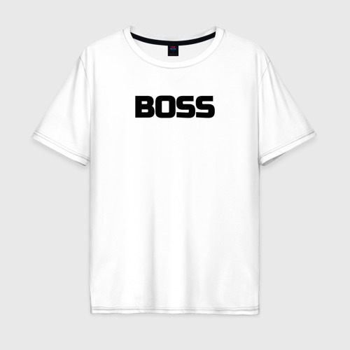 Мужская футболка из хлопка оверсайз с принтом Boss по английски, вид спереди №1