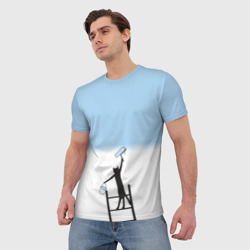 Мужская футболка 3D Кот маляр - фото 2