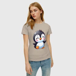 Женская футболка хлопок Маленький радостный пингвинчик - фото 2