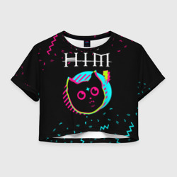 Женская футболка Crop-top 3D HIM - rock star cat