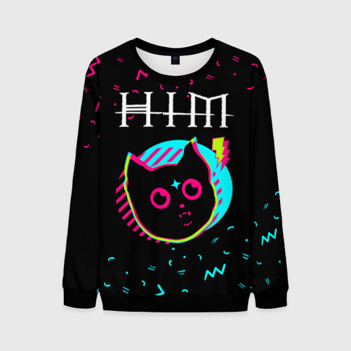 Мужской свитшот 3D HIM - rock star cat, цвет черный
