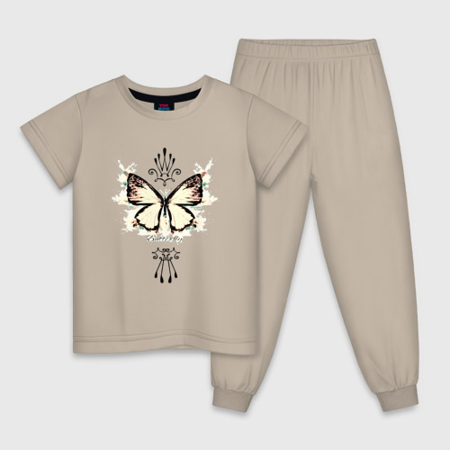 Детская пижама хлопок с принтом Бабочка золотистая корона, вид спереди #2