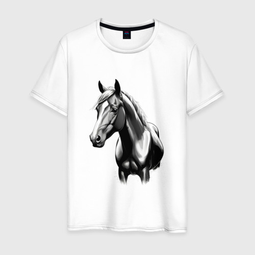 Мужская футболка из хлопка с принтом Портрет лошади, вид спереди №1