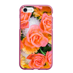 Чехол для iPhone 7/8 матовый Оранжевые розы и белые астры