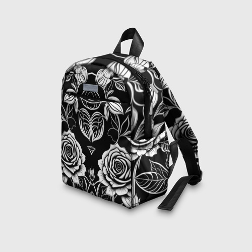 Детский рюкзак 3D с принтом Чёрно белые узоры роза, вид сбоку #3