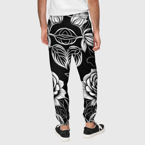 Мужские брюки 3D Чёрно белые узоры роза , цвет 3D печать - фото 5