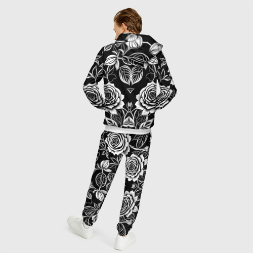 Мужской 3D костюм с принтом Чёрно белые узоры роза, вид сзади #2