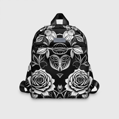 Детский рюкзак 3D с принтом Чёрно белые узоры роза, вид спереди #2