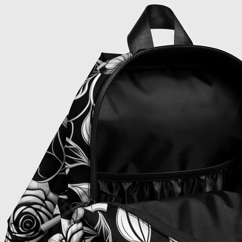 Детский рюкзак 3D с принтом Чёрно белые узоры роза, фото #4