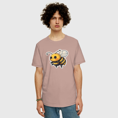 Мужская футболка хлопок Oversize с принтом Милая пчела, фото на моделе #1