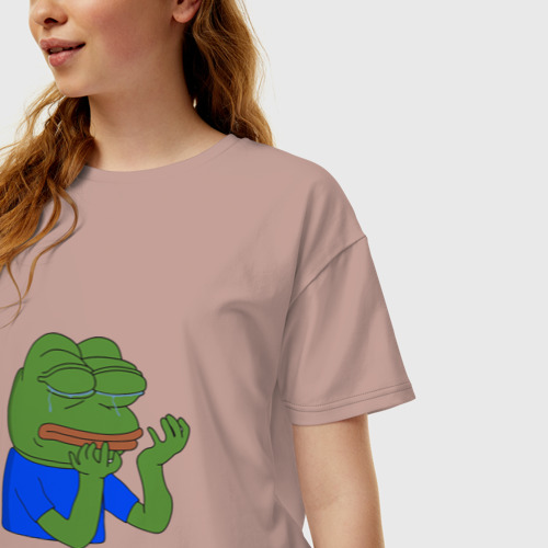 Женская футболка хлопок Oversize с принтом Pepehands crying emoji, фото на моделе #1