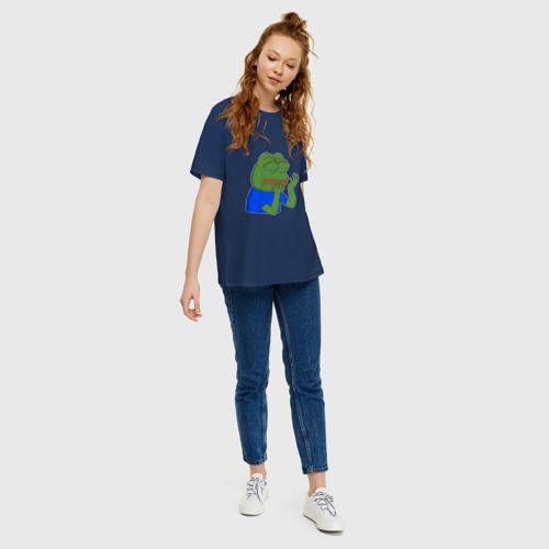 Женская футболка хлопок Oversize Pepehands crying emoji, цвет темно-синий - фото 5