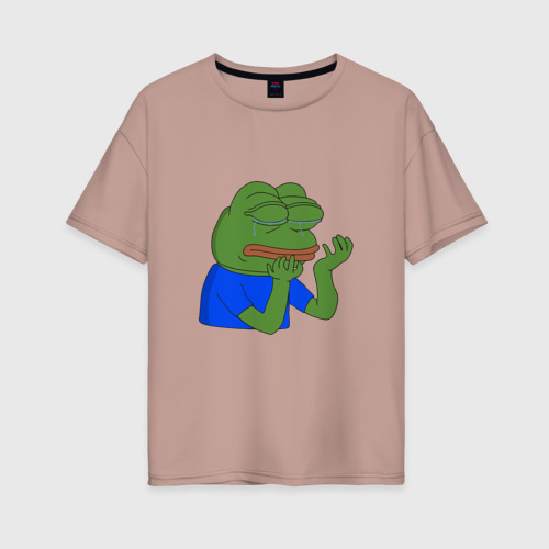 Женская футболка хлопок Oversize с принтом Pepehands crying emoji, вид спереди #2