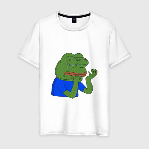 Мужская футболка из хлопка с принтом Pepehands crying emoji, вид спереди №1