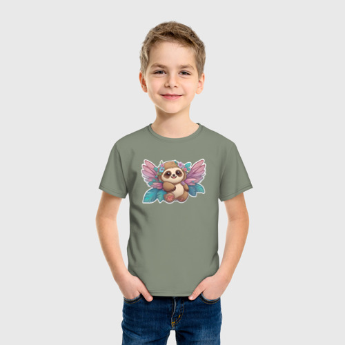 Детская футболка хлопок Малыш ленивец, цвет авокадо - фото 3