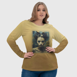 Лонгслив с принтом Грустный потрескавшийся портрет для женщины, вид на модели спереди №4. Цвет основы: белый