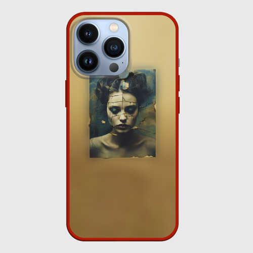 Чехол для iPhone 13 Pro с принтом Грустный потрескавшийся портрет, вид спереди #2