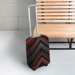 Чехол для чемодана 3D Красные яркие  неоновые полосы  на черной  абстракции - фото 2