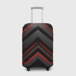 Чехол для чемодана 3D Красные яркие  неоновые полосы  на черной  абстракции