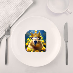 Набор: тарелка + кружка Мем капибара царь на троне и желтые цветы - фото 2