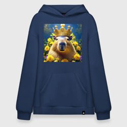 Худи SuperOversize хлопок Мем капибара царь на троне и желтые цветы