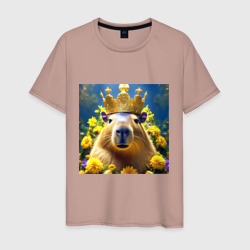 Мем капибара царь на троне и желтые цветы – Мужская футболка хлопок с принтом купить со скидкой в -20%
