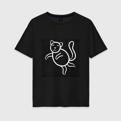 Женская футболка хлопок Oversize Созвездие кота, цвет черный