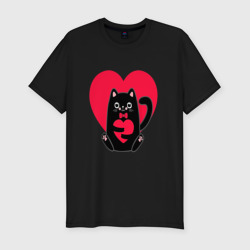 Мужская футболка хлопок Slim Кошка с сердцем